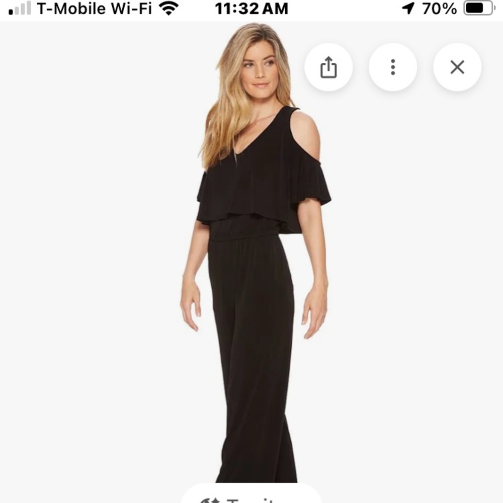 Karen Kane Black Cold Shoulder V Neck Wide Leg Jumpsuit Sz L $149